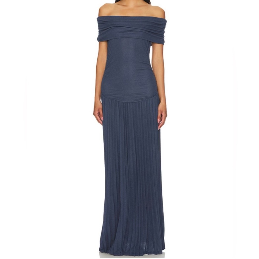 LIONESS Field of Dreams Strapless Navy Blue Maxi Dress